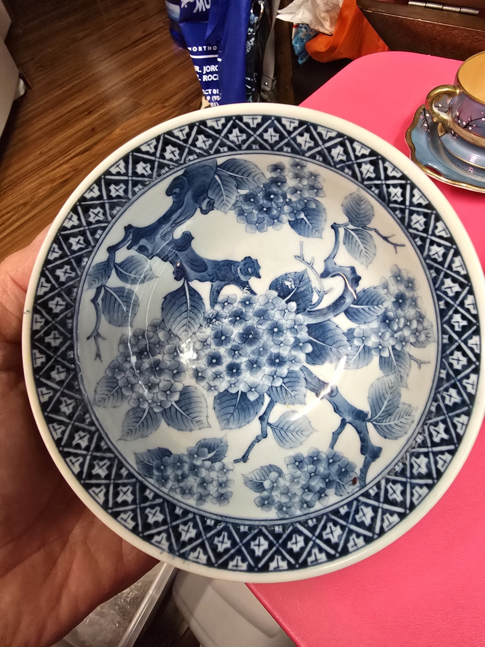 Antique Blue and White Floral Porcelain Bowl 6"